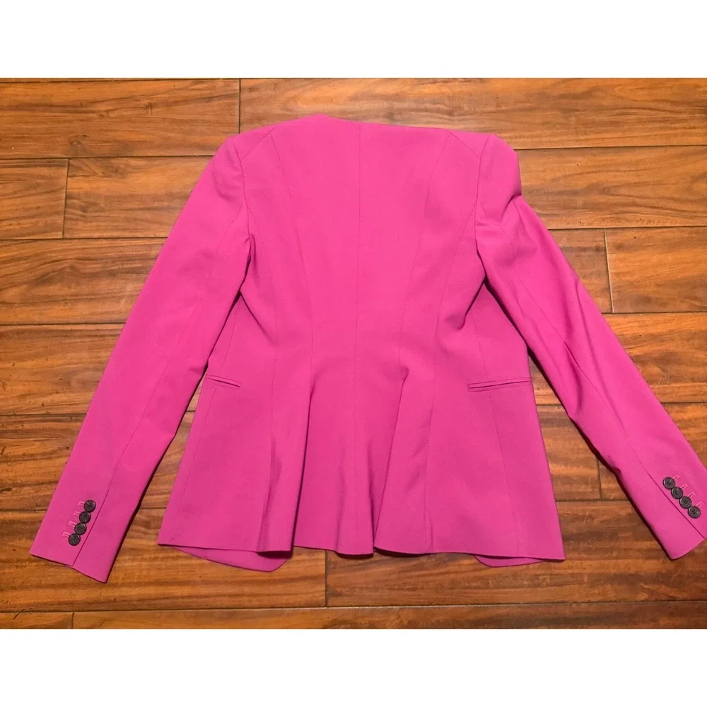 Theory Pink Isita R Classic Suit Blazer Collarless Virgin Wool Jacket Size 00